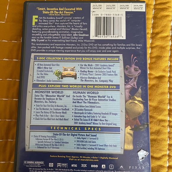 Disney Pixar Bundle- 3 DVD Toy Story, Cars, Monsters Inc - Picture 4 of 11